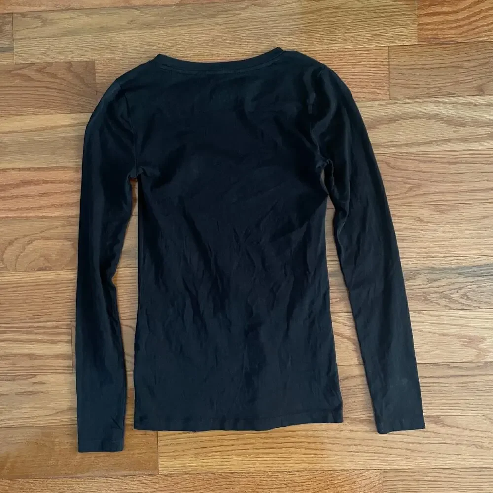 J. Crew Tissue Tee Long Sleeve Black Womens XXS Minimalist Everyday Basic Casual